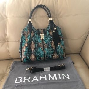 Brahmin Leather Handbag — Turquoise and brown